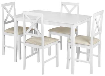 Обеденный комплект Хадсон (стол + 4 стула)/ Hudson Dining Set дерево гевея/мдф, стол: 110х70х75см / стул: 44х42х89см, pure white (белый 2-1), ткань кремовая (HE49