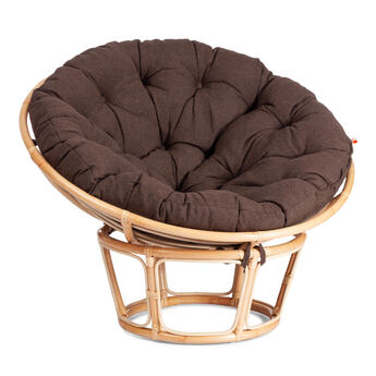 Кресло PAPASAN ECO/ПАПАСАН ЭКО P115-1/SP STD /c подушкой, ремешками/ диаметр подушки 125 см, 115x101x92 см, Natural (натуральный), ткань Коричневый, 3М7-147