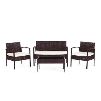 Лаундж сет (диван+2кресла+столик+подушки) (mod. 210000) пластиковый ротанг, 106х60х71см/59х60х71см/75х41х38см, коричневый, ткань: DB-02 бежевый
