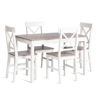 Обеденный комплект Хадсон (стол + 4 стула)/ Hudson Dining Set (mod.0104) МДФ/тополь/меламин, стол: 118х74х73 см, стул: 42,5x46,5x93,5 см, white (белый) / grey (серый)