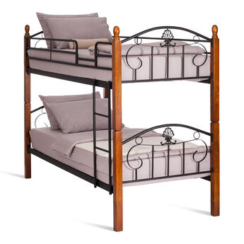 Кровать BOLERO двухярусная дерево гевея/металл, 90*200 см (bunk bed), красный дуб/черный