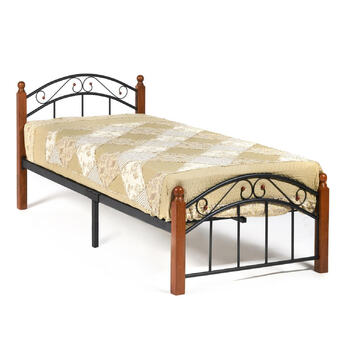 Кровать AT-8077 дерево гевея/металл, 90*200 см (Single bed), красный дуб/черный