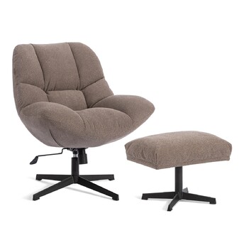 Кресло лаунж Relax/Релакс с пуфом велюр/букле (HYP), светло-серый
