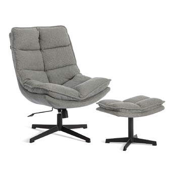 Кресло лаунж Reflex/Рефлекс с пуфом велюр/букле (HYP), светло-серый