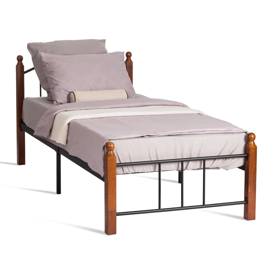 Кровать AT-915 дерево гевея/металл, 90*200 см (Single bed), красный дуб/черный