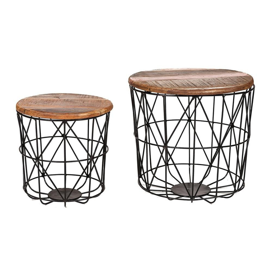 Набор из 2-х журнальных столиков Secret De Maison JIMMY ( mod. M-8141 ) металл/дерево манго, 45х45х45см/40х40х40см, винтажный/черный