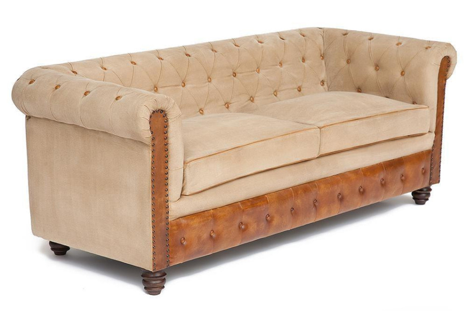 Диван 3-x местный Secret De Maison MANCHESTER (mod. M 129 S) кожа буйвола / ткань хлопок, 190*77*79, Античный темный