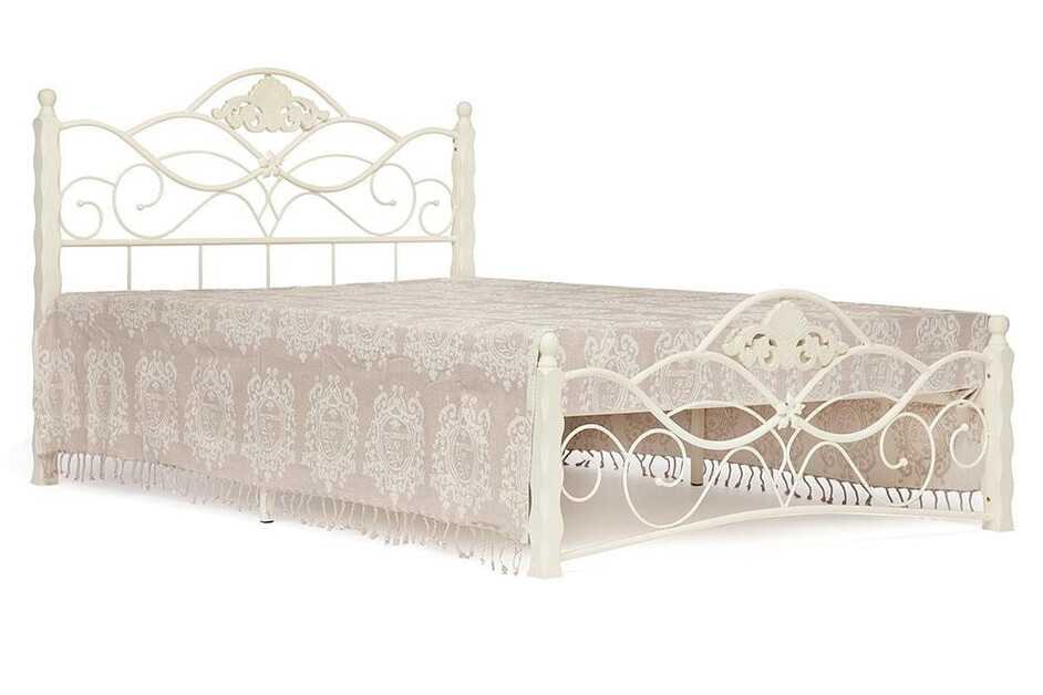 Кровать CANZONA дерево гевея/металл, 140*200 см (Double bed), Белый (butter white)