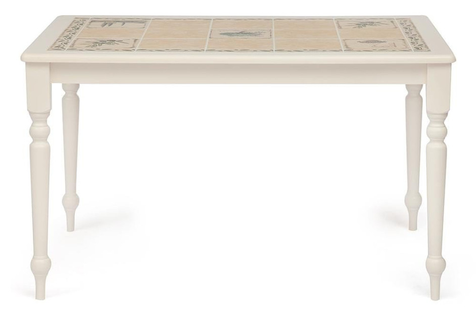 CT 3349 Стол с плиткой дерево гевея/плитка, 124х84х75см, butter white, Рисунок - " Прованс с бордюром"