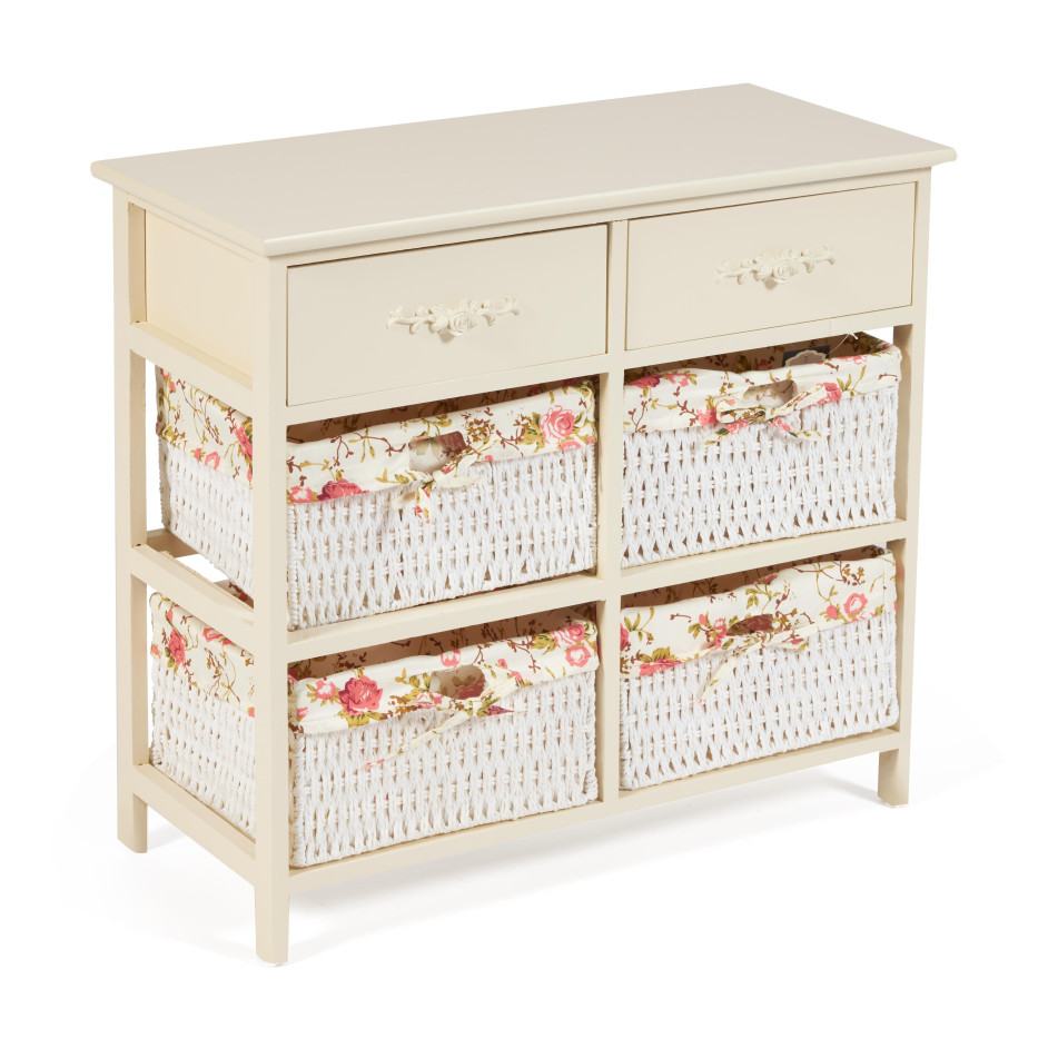 Комод с 2 ящиками Secret De Maison BANC ( mod. 4312 ) paulownia, мдф, 70x32x65см, butter white (слоновая кость), ткань -розочки