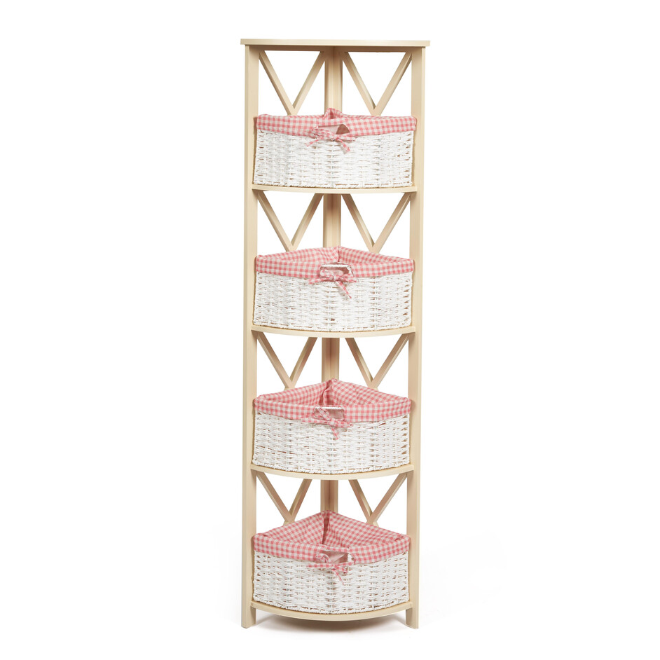 Угловая этажерка Secret De Maison ANGULAIRE 4 ( mod. PE-05 ) paulownia, мдф, 34x34x158см, butter white (слоновая кость), ткань - красная клетка