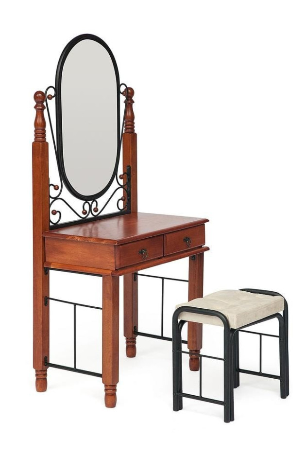 Столик туалетный AT-992 (DT-5) с мягким пуфом черный/красный дуб