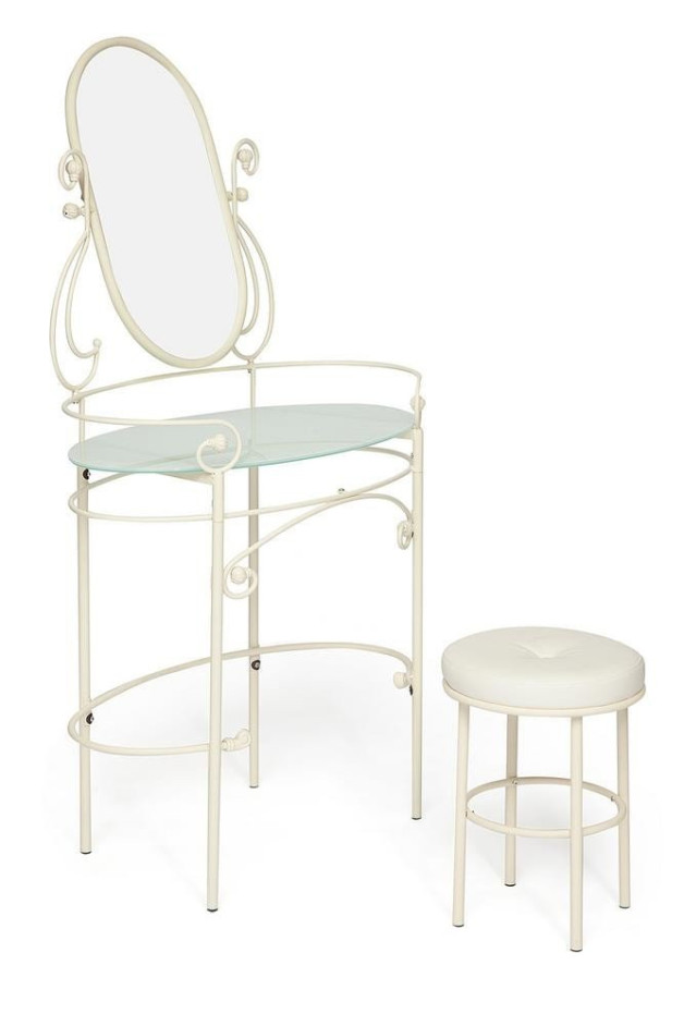 Столик туалетный ALBERT (столик/зеркало + пуф) Античный белый (Antique White)