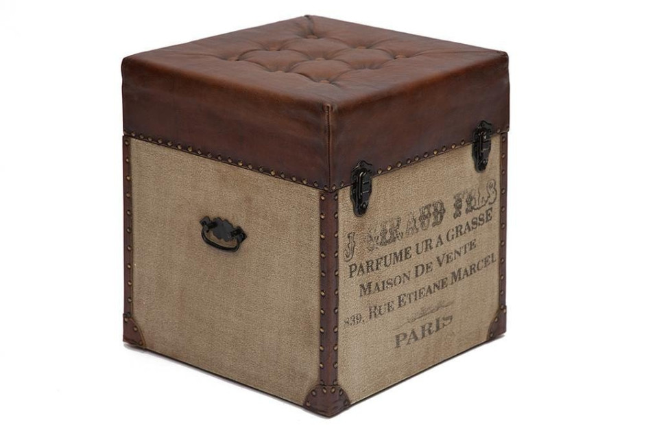 Пуф - сундук Secret De Maison CLICHY ( mod. M-9177 ) дерево манго/кожа буйвола/ткань хлопок, 46 х 46 х 52, коричневый, ткань: винтаж