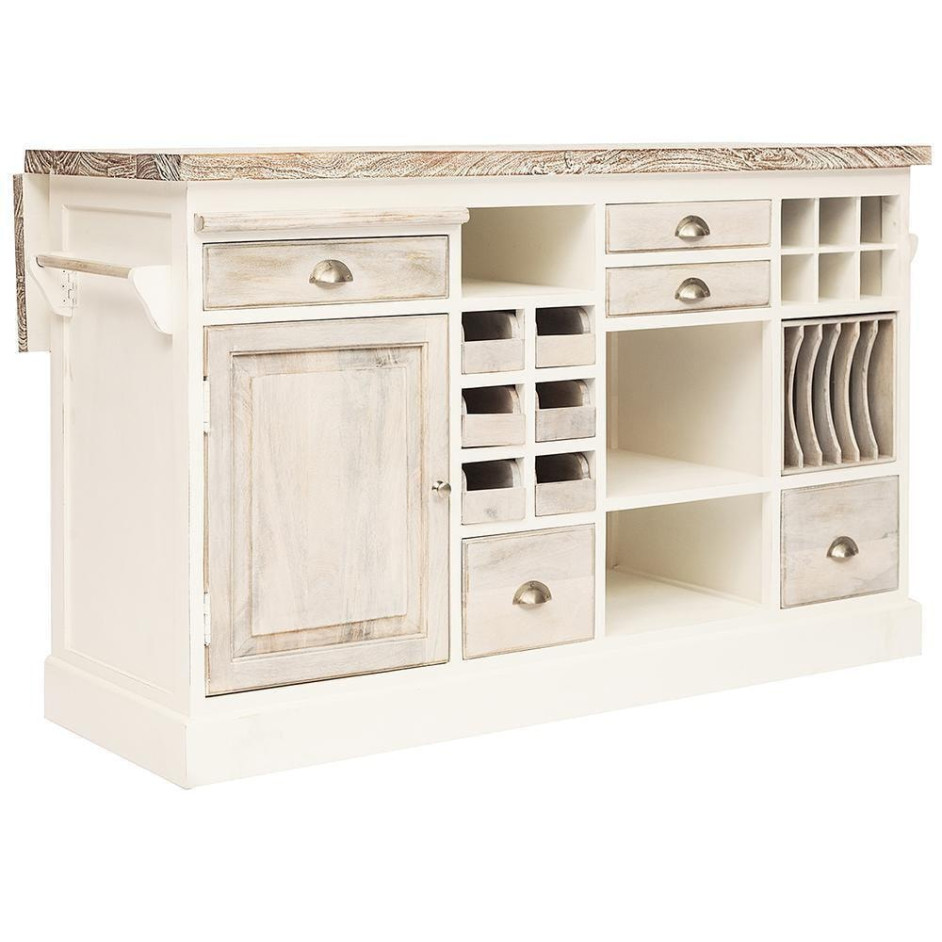 Кухонный остров Secret De Maison RIVIERA ( mod.2248A ) дерево манго, 155х85х95см, Antique white/white wash