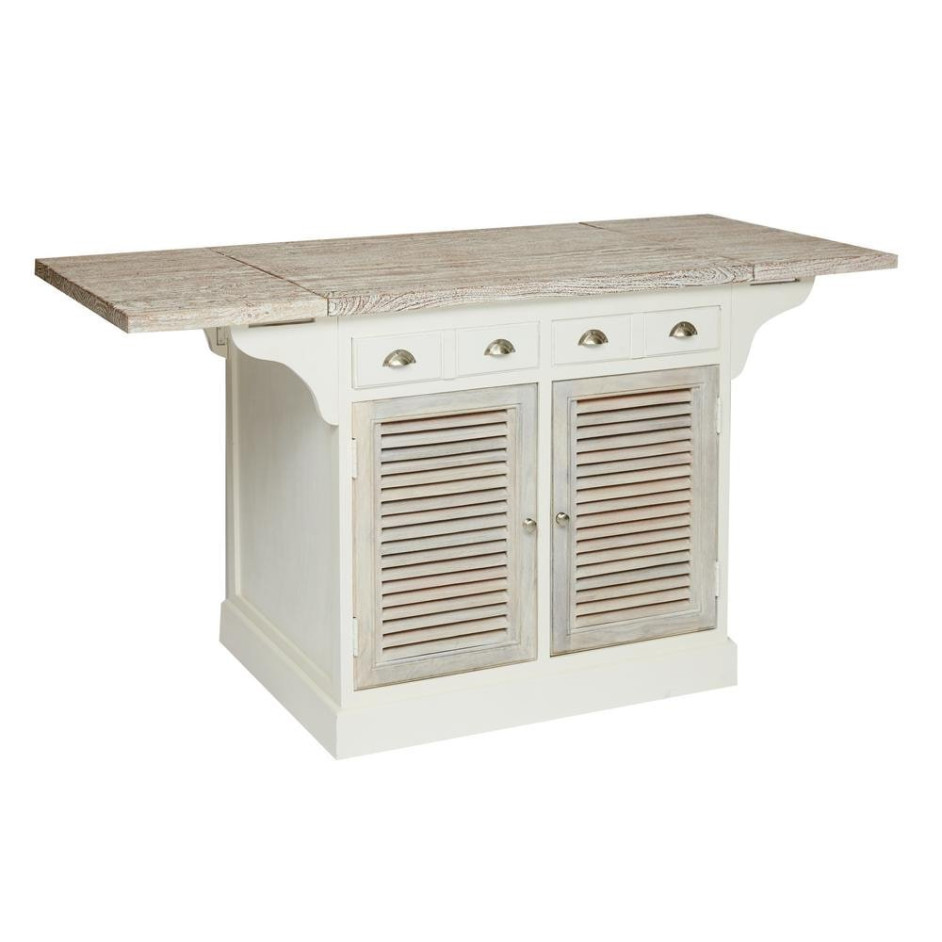 Кухонный остров Secret De Maison RIVIERA ( mod.2328 ) дерево манго, 95х100(181)х80см, Antique white/white wash