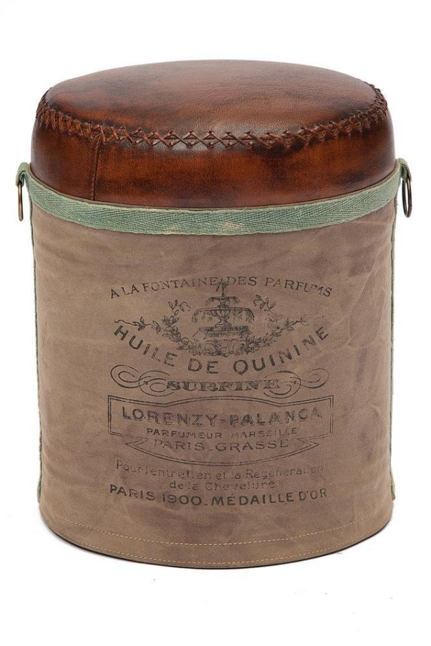 Пуф Secret De Maison CHAPELLE ( mod. M-6400 ) металл/кожа буйвола/ткань хлопок, 46 хD36см, коричневый, ткань: винтаж