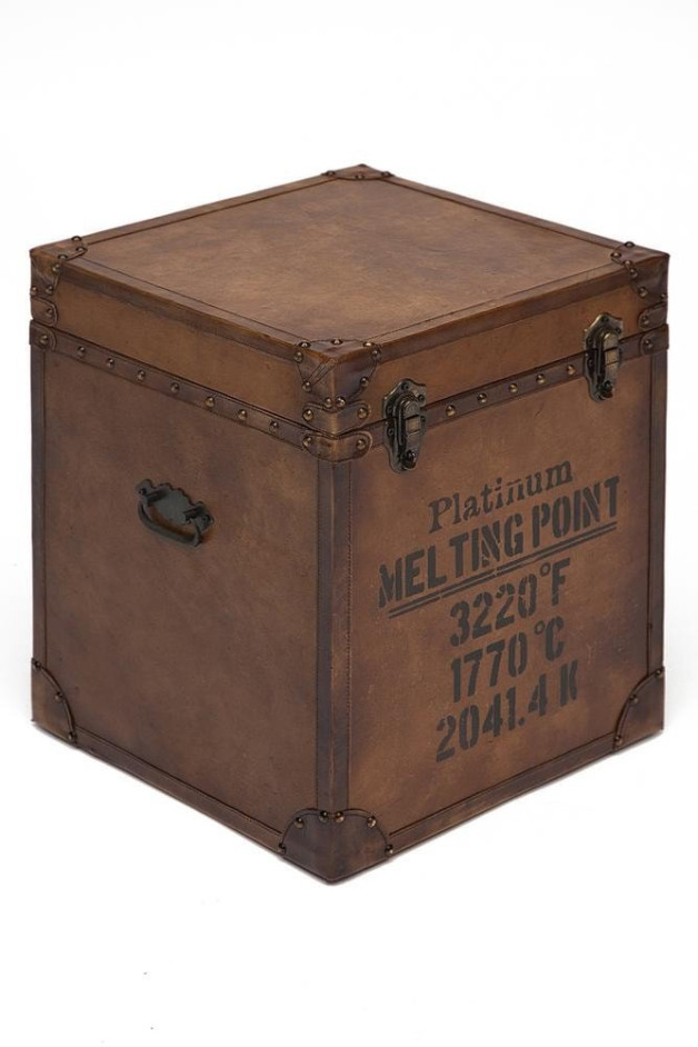 Столик - сундук Secret De Maison NASSAU ( mod. 2008 ) дерево манго/кожа буйвола, 40*40*45см, Античный светлый