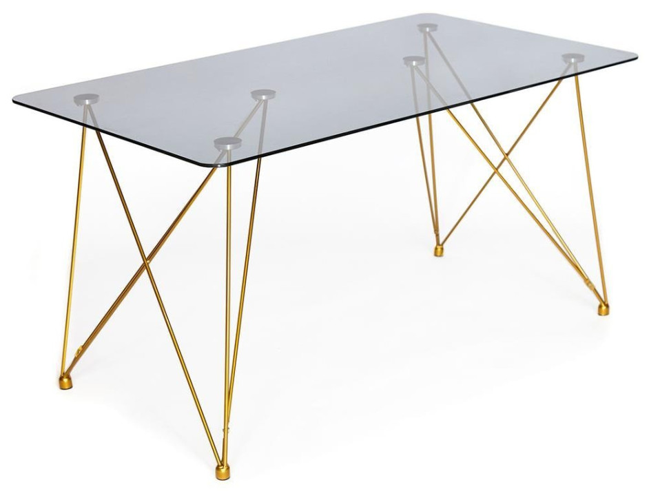 Стол VULCANO ( mod. DT1423 ) металл/стекло, 140*80*76 см, черный/золотой