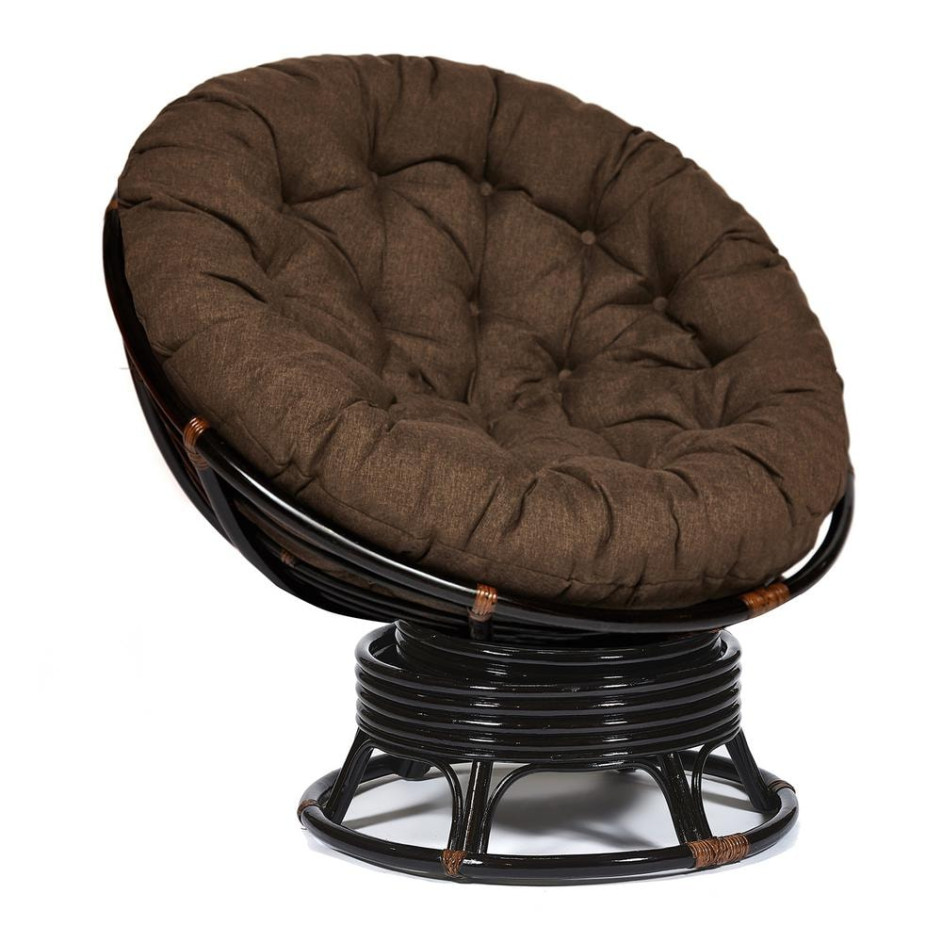 Кресло-качалка PAPASAN/ПАПАСАН w 23/01 B /с подушкой/ 115х78х104 см, Antique brown (античный черно-коричневый), ткань Коричневый, 3М7-147