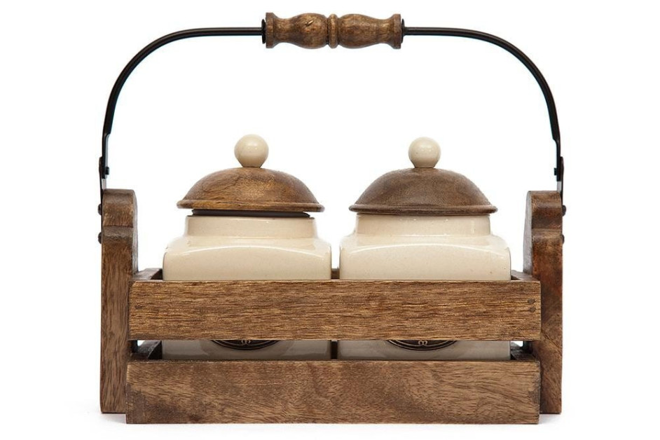 Две банки для сахара и чая в деревянном ящике Secret De Maison CHATEAU (mod. C-3152) дерево манго/керамика/металл, 25,5*51*115см, натуральный (natural)