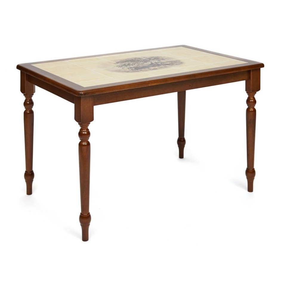 CT 3045P Стол с плиткой дерево гевея/плитка, 115 х 76 х 75, Тёмный Дуб, рисунок-Дерево