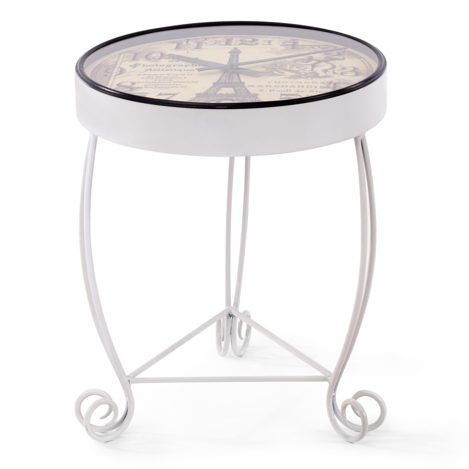 Стол-часы Secret De Maison ROSETTA ( mod. IT-001) металл, D48хВ58, butter white (слоновая кость), рисунок "Башня"