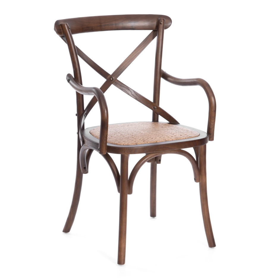 Стул с подлокотниками CROSS (mod.CB2008) дерево вяз, 91х55х52см, Темный Орех (№5)