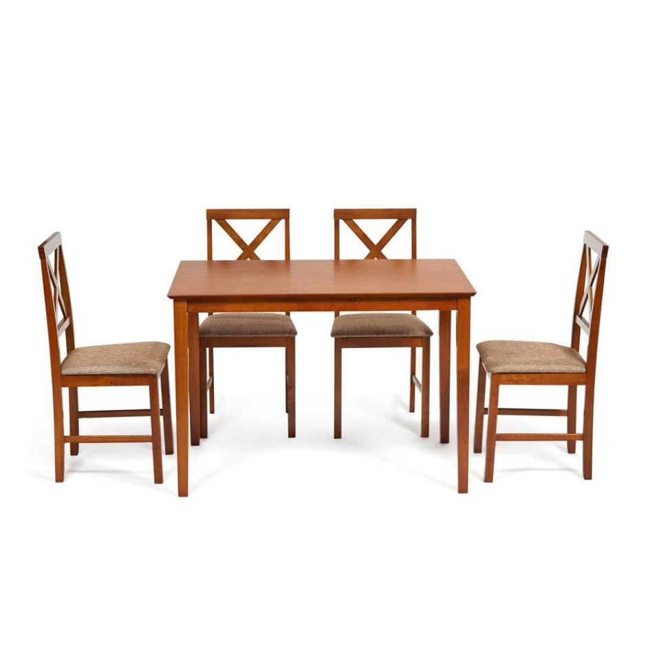 Обеденный комплект Хадсон (стол + 4 стула)/ Hudson Dining Set дерево гевея/мдф, стол: 110х70х75см / стул: 44х42х89см, Espresso, ткань кор.-зол. (1505-9)