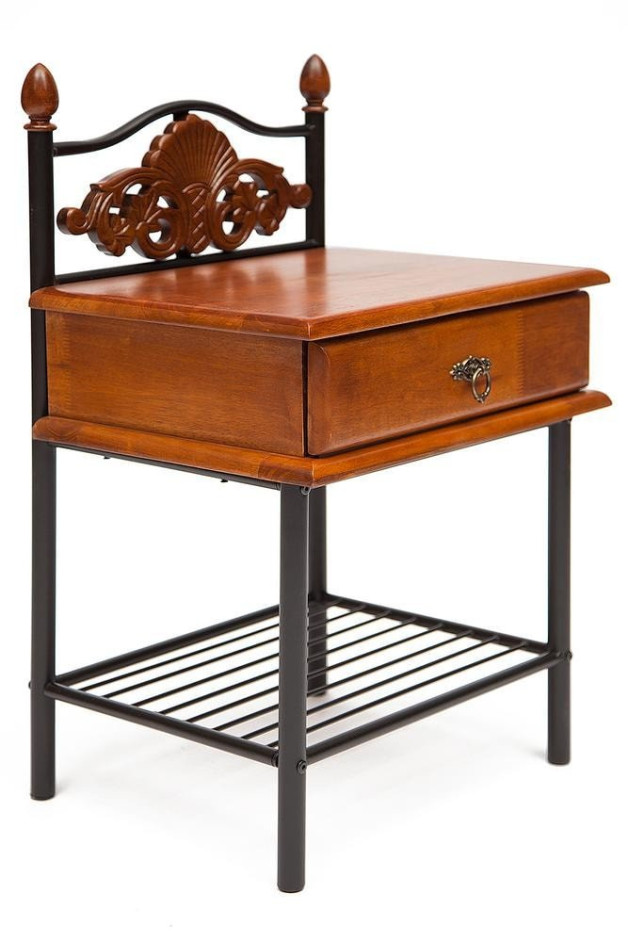 Тумба прикроватная CANZONA металл/гевея, 51х43х82см, черный/красный дуб