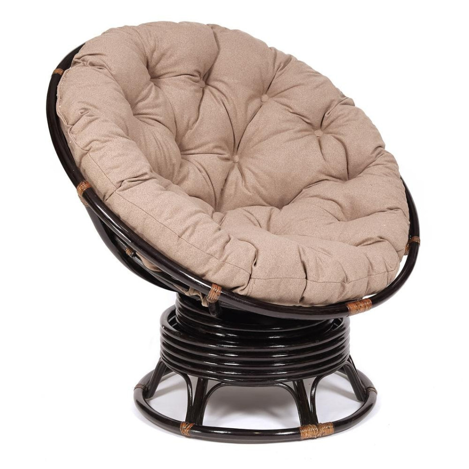 Кресло-качалка PAPASAN/ПАПАСАН w 23/01 B /с подушкой/ 115х78х104 см, Antique brown (античный черно-коричневый), экошерсть Коричневый, 1811-5