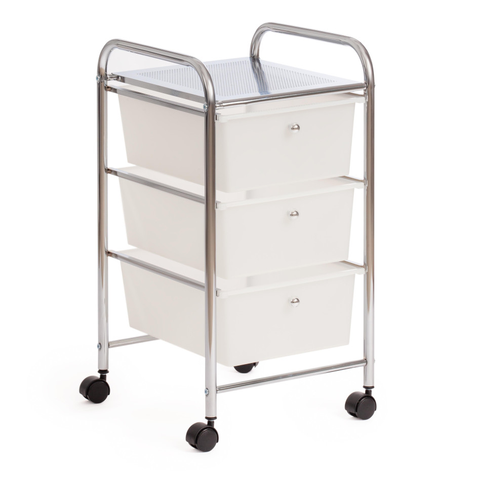 Столик c 3 ящиками для хранения  NY-3296-3 металл/пластик, 33*39*65 см, хром/белый