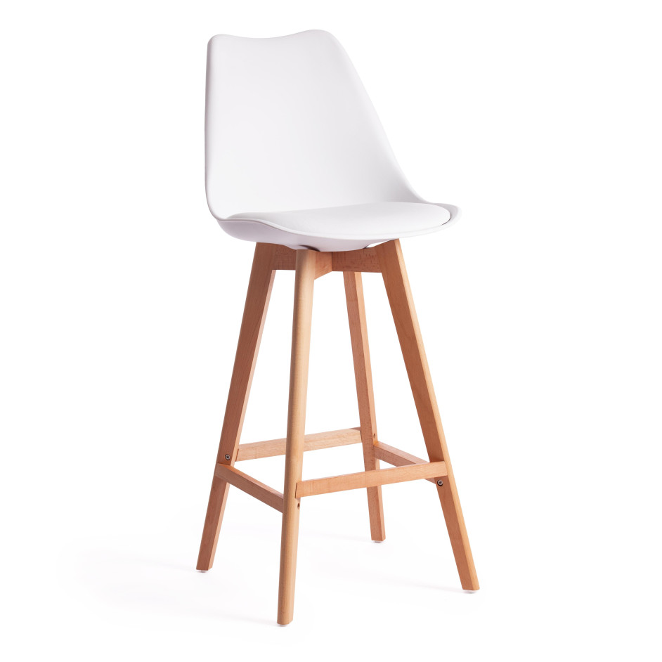 Стул барный TULIP BAR (mod. C1014H) пластик/дерево, 57 х 48 х 114 см, белый 018 /натуральный