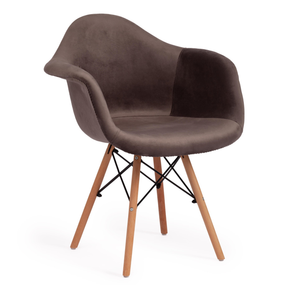 Кресло CINDY SOFT (EAMES) (mod. 101) дерево бук/металл/мягкое сиденье/ткань, 61 х 60 х 80 см , серый (HLR 24)/натуральный