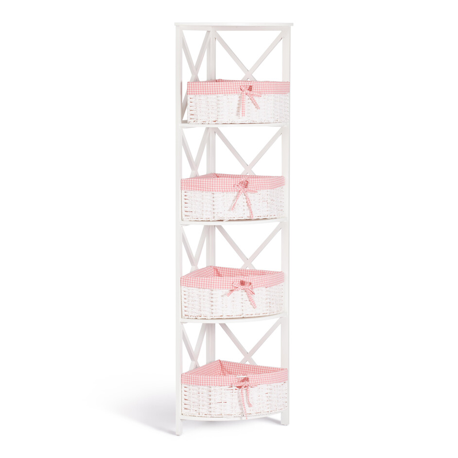 Угловая этажерка Secret De Maison ANGULAIRE 4 ( mod. PE-05 ) дерево павловния, мдф, 34x34x158см, white (белый), ткань - красная клетка