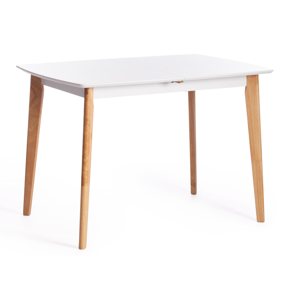 Стол обеденный раскладной Claire столешница МДФ, опоры дерево гевея,, цвет столешницы белый / опоры натуральное дерево,, 110+30 x 75