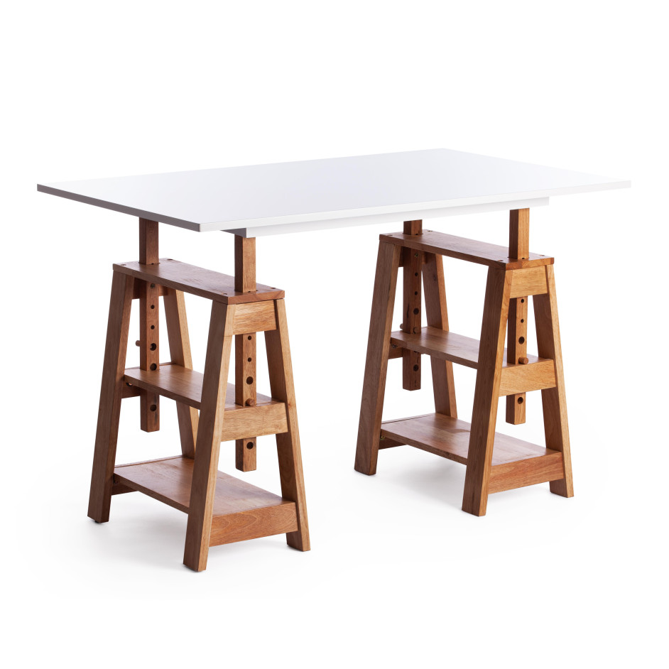 Стол Письменный Jimmi дерево гевея, МДФ,  120 x 75 x 75-90см, White (Белый) / Natural (натуральный)