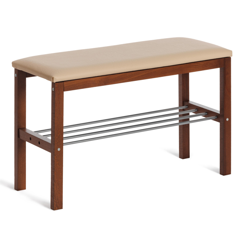 Обувница BERYL дерево / экокожа, 67*31*49 см, темный орех/бежевый