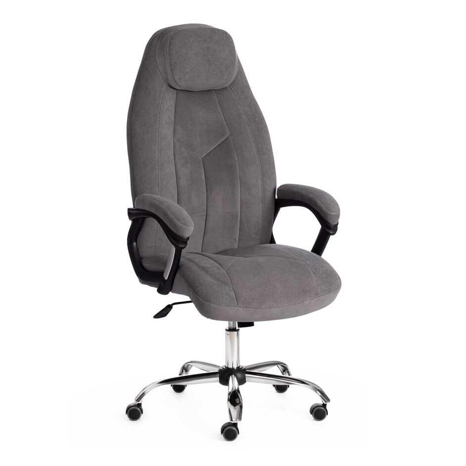 Кресло BOSS (хром) флок , серый/серый перф., 29/29/06