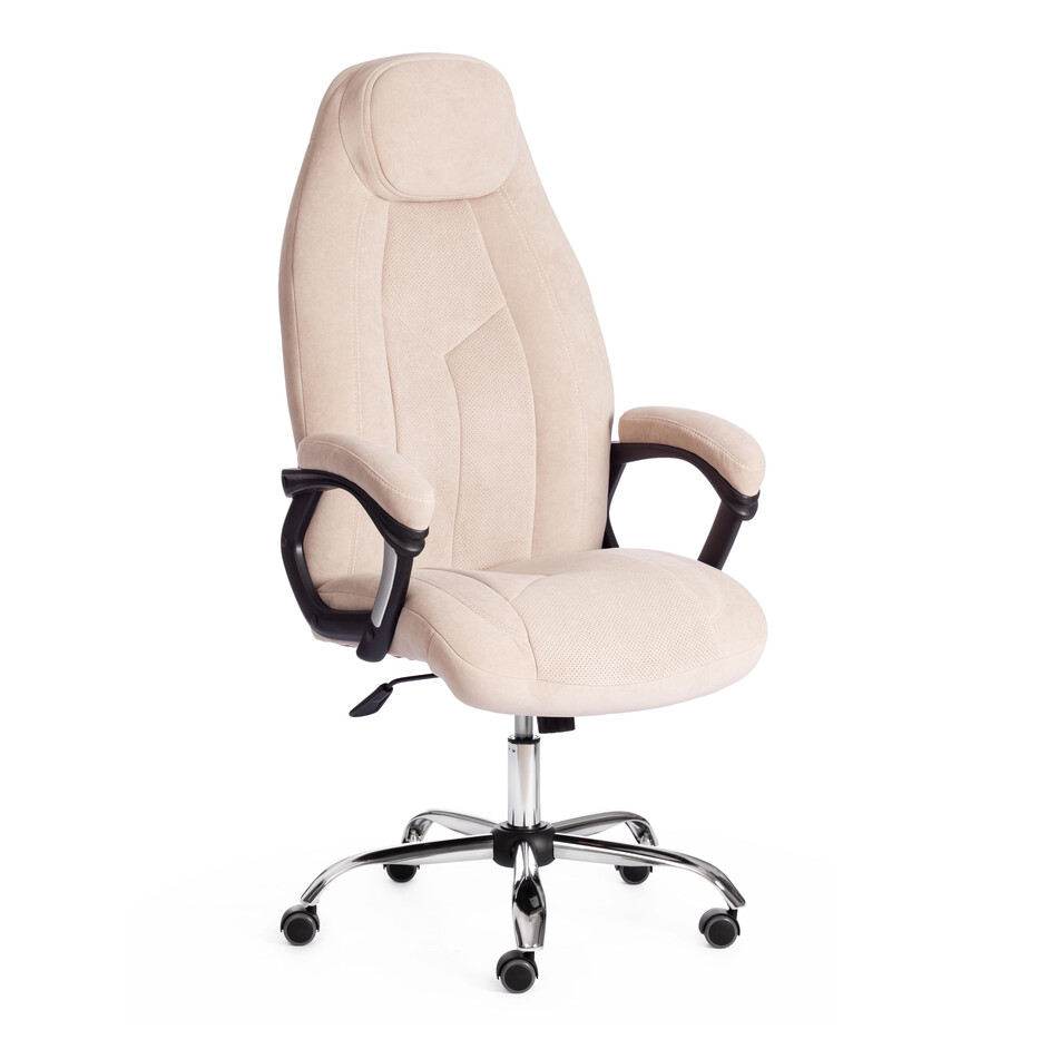 Кресло Boss/Босс (хром) флок, бежевый/бежевый перф., 7/7/06