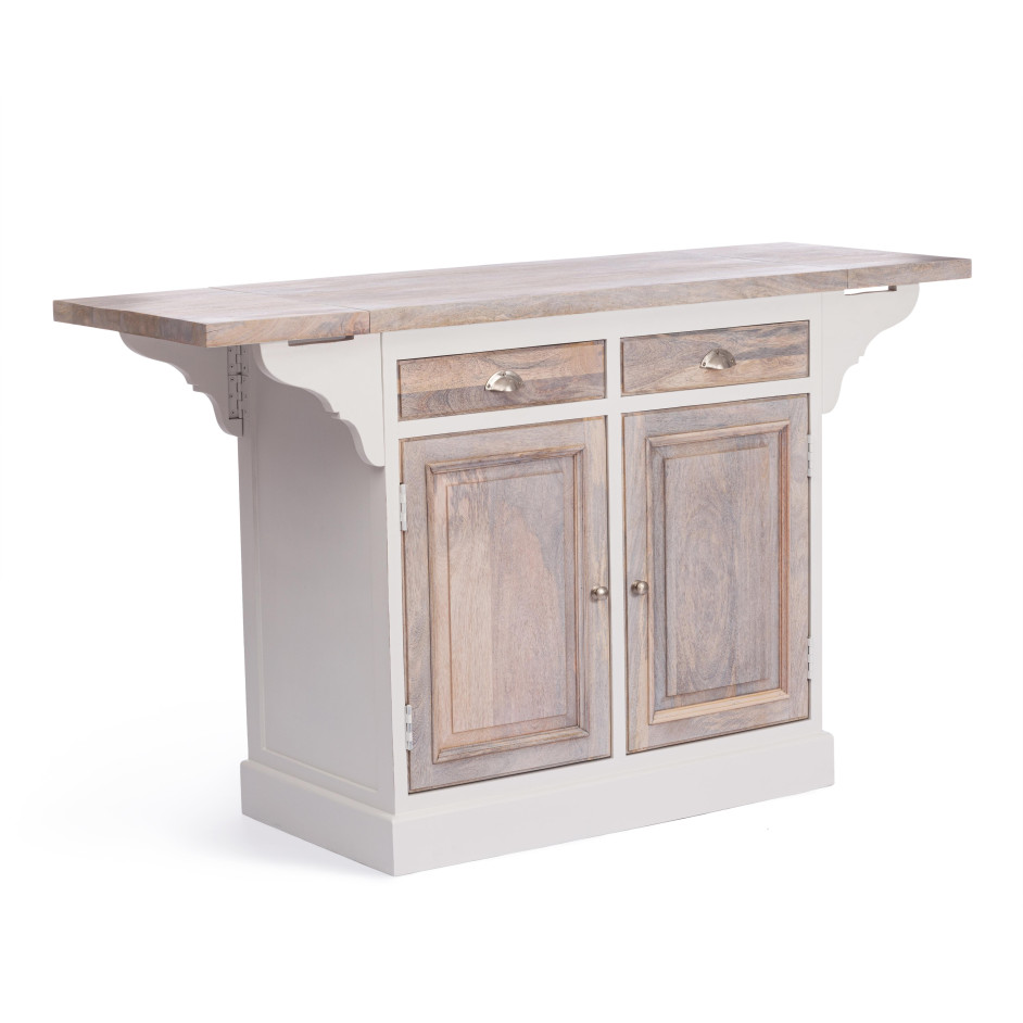 Кухонный остров Secret De Maison RIVIERA ( mod.2328N ) дерево манго, 160(100+30+30)х55х95 см, Antique white/white wash