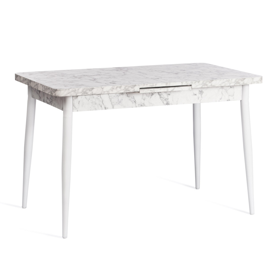 Стол-автомат ALTA (mod. 1183) ЛДСП+меламин/металл,  120+30 х 70 х 75 см, белый мрамор/белый