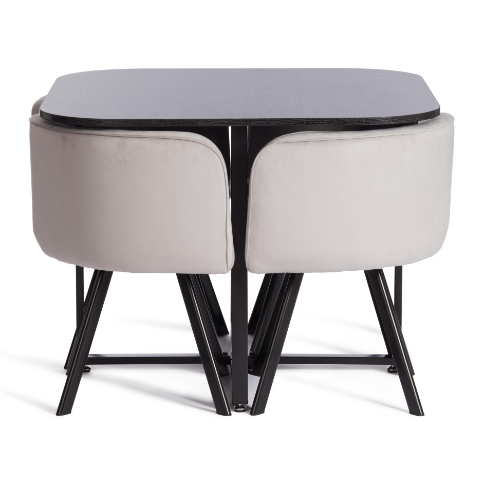 Комплект (стол, 4 стула) QUADRON (mod. PT14) Стол: МДФ/металл, стул: металл/велюр, 100х100х73 см, 69х56х71 см, Light-grey(св-серый) HLR-14/чёрный