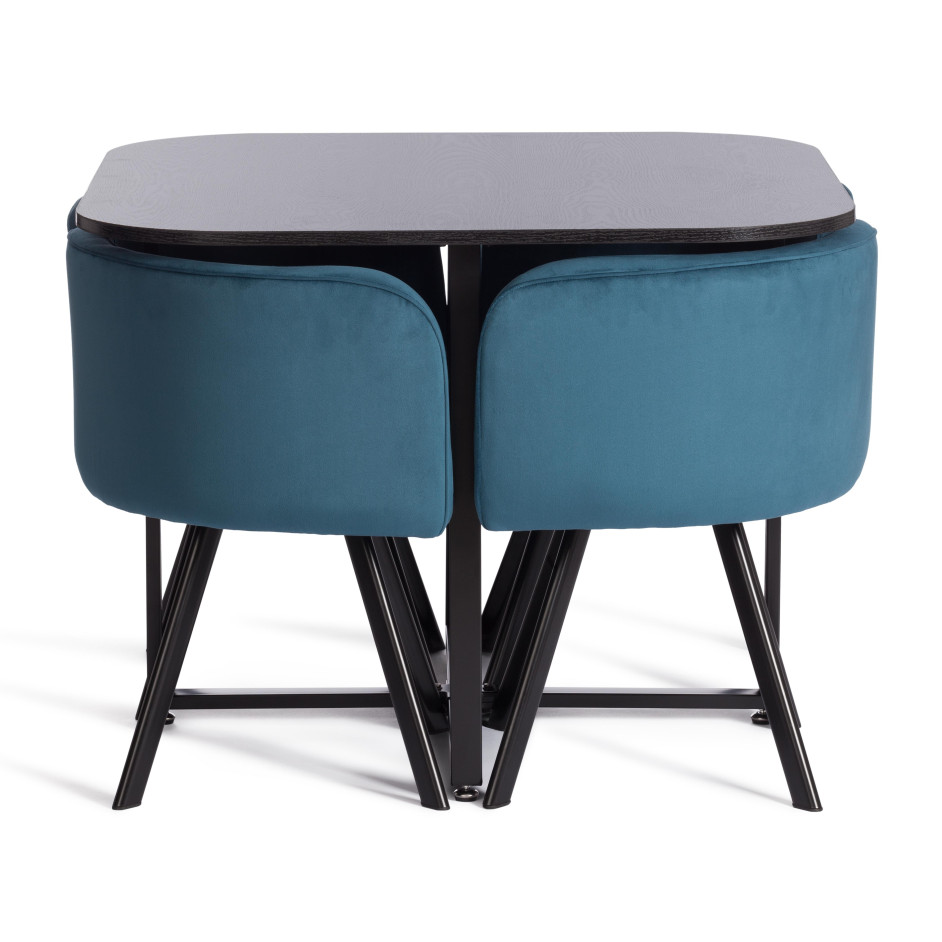 Комплект (стол, 4 стула) QUADRON (mod. PT14) Стол: МДФ/металл, стул: металл/велюр, 100х100х73 см, 69х56х71 см, Blue (синий/бирюзовый) HLR62/черн.