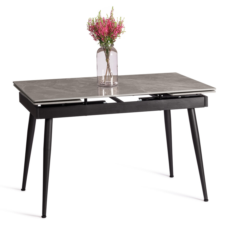 Стол обеденный Lord Grey/Лорд Грей столешница керамика (глянцевая) / опоры металл, серый/чёрный, (120+30+30)x80x75(+1) см