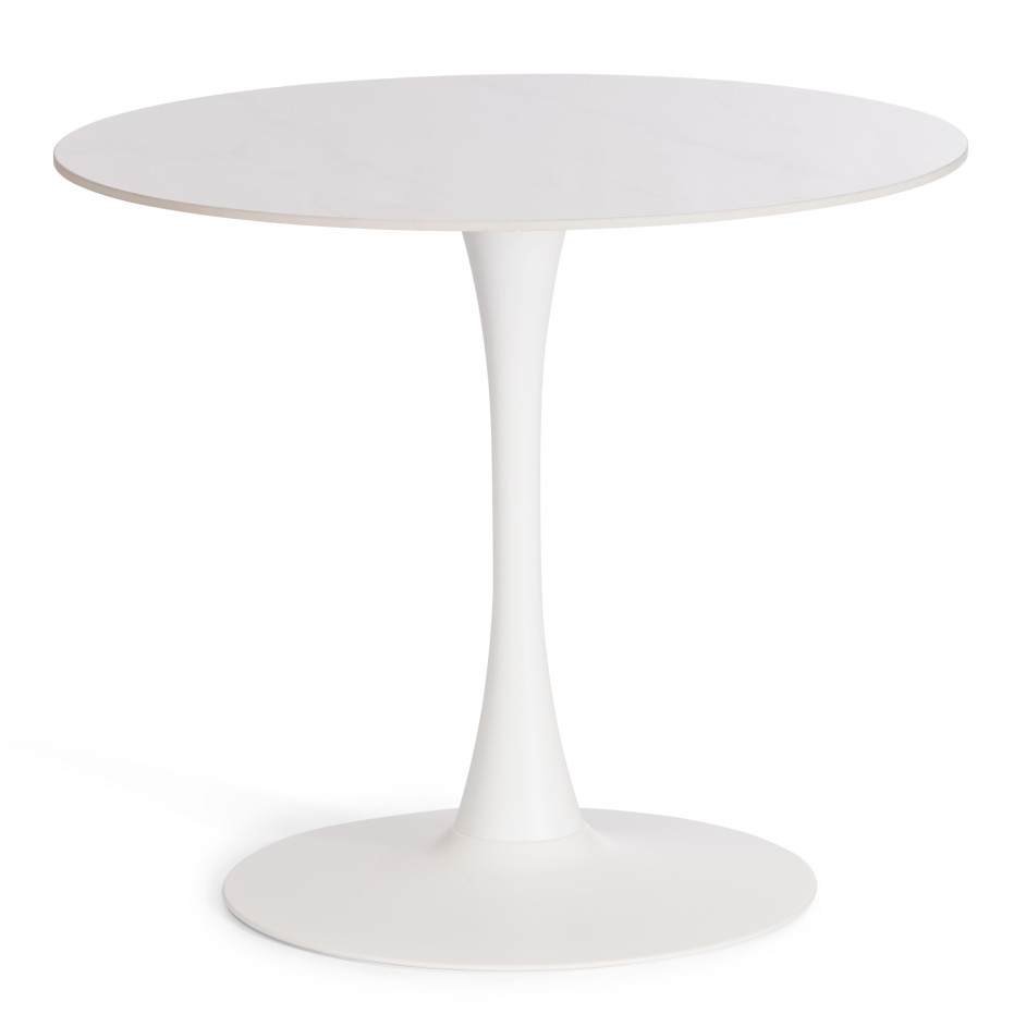 Стол обеденный Tulip/Тулип столешница керамика (глянцевая) / опоры металл, белый/белый, 90х75 см