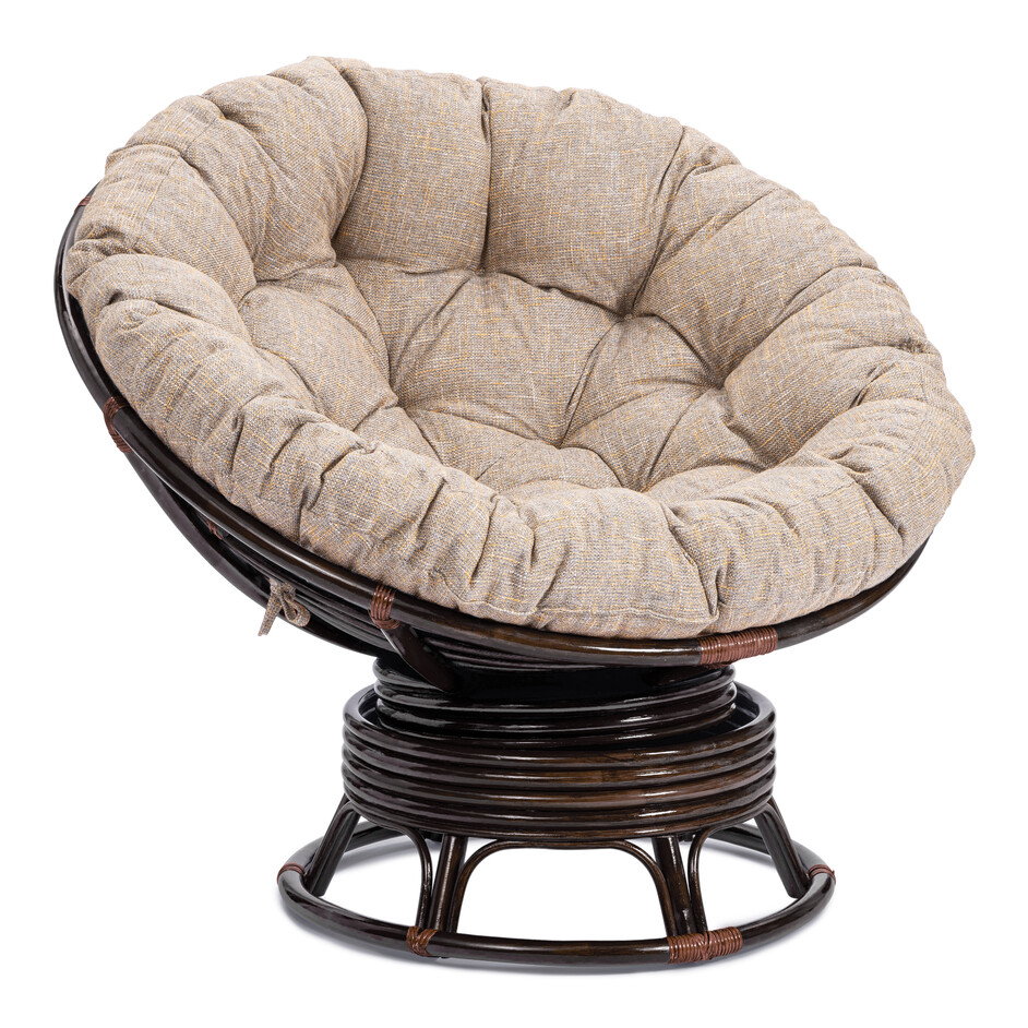 Кресло-качалка PAPASAN/ПАПАСАН W 23/01 B /с подушкой/ 115х78х104см, античный черно-коричневый, подушка рогожка, меланж