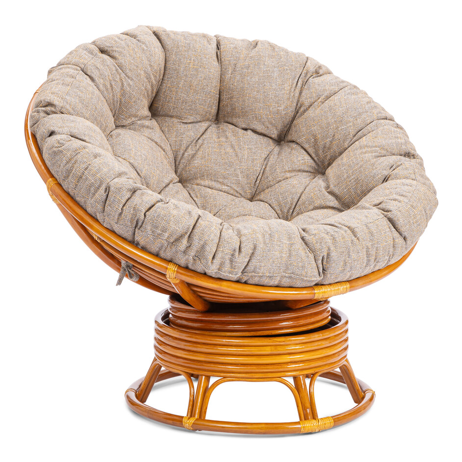 Кресло-качалка PAPASAN/ПАПАСАН W 23/01 B /с подушкой/ 115х78х104см, коньячный, подушка рогожка, меланж