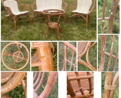 КОМПЛЕКТ " NEW BOGOTA " ( диван + 2 кресла + стол со стеклом ) /с подушками/	ротанг, кр:61х67х78,5см, дв:108х66х78,5см, ст:D60х56,5см, coco brown (коричневый кокос)