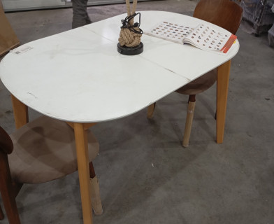 Стол обеденный раскладной BOSCO (Боско) основание бук, столешница мдф, 120+30*80см, Белый+Натуральный ( Бук)